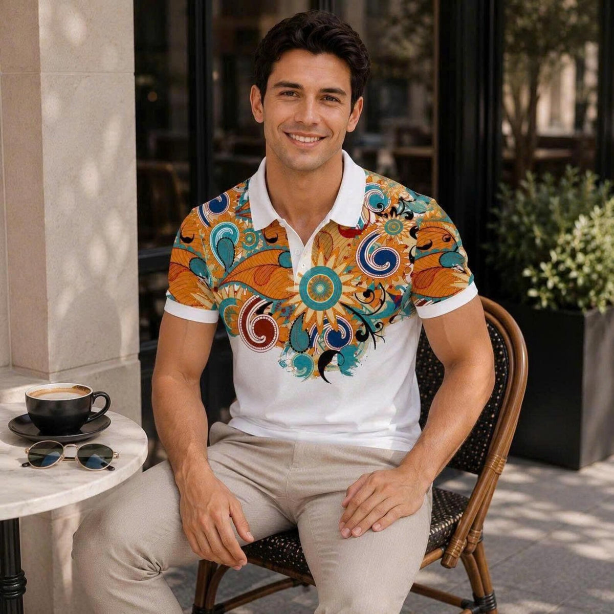 Men's Boho Floral Paisley Polo Shirt Short Sleeve Vintage Pattern Tee
