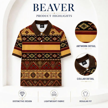 Tribal Aztec Polo Shirt Southwestern Geometric Pattern Short Sleeve Top