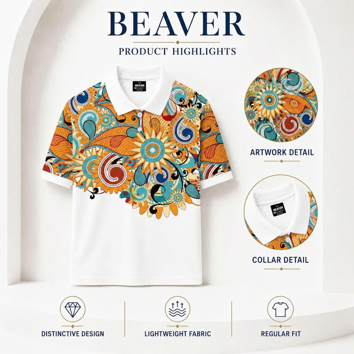 Men's Boho Floral Paisley Polo Shirt Short Sleeve Vintage Pattern Tee