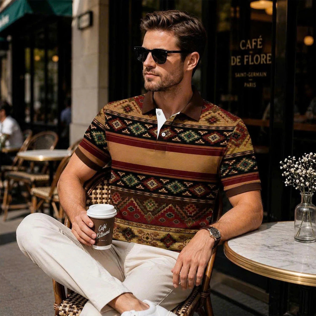 Tribal Aztec Polo Shirt Southwestern Geometric Pattern Short Sleeve Top
