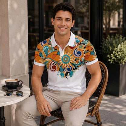 Men's Boho Floral Paisley Polo Shirt Short Sleeve Vintage Pattern Tee