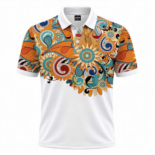 Men's Boho Floral Paisley Polo Shirt Short Sleeve Vintage Pattern Tee