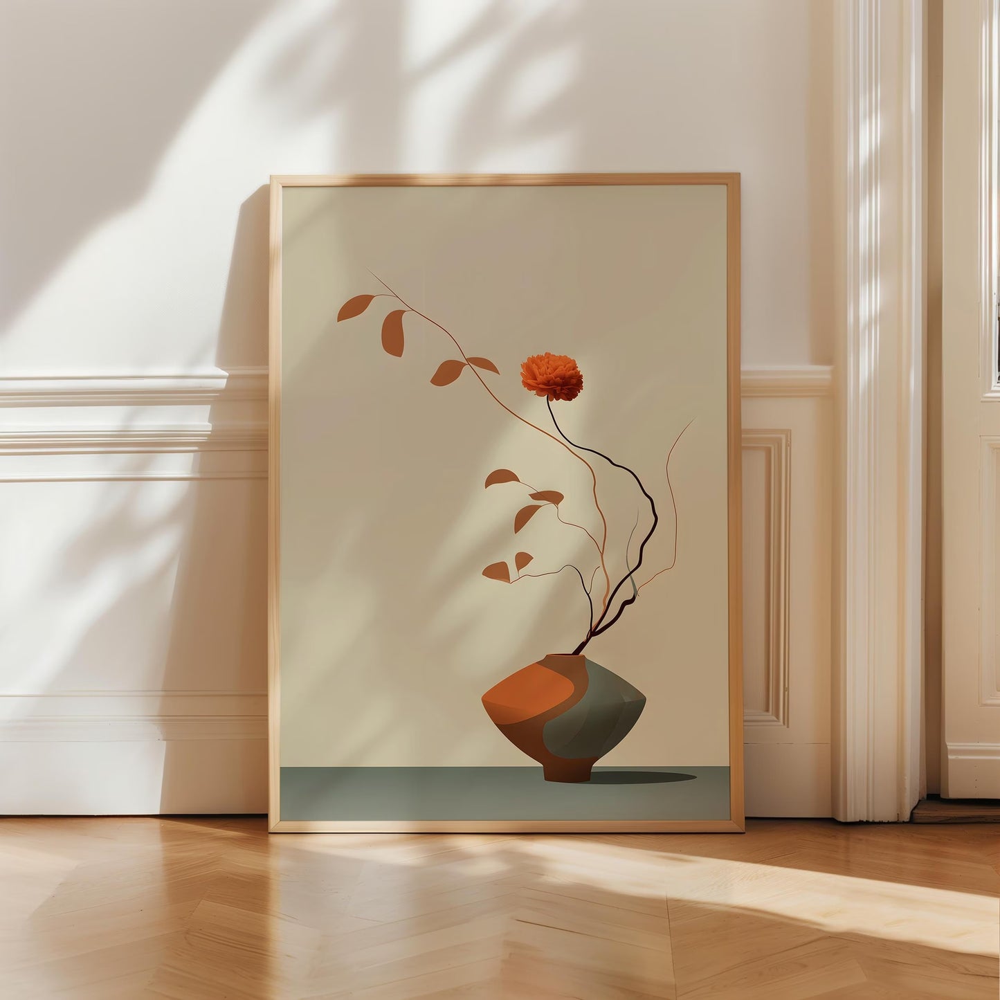 Ikebana Flower Arrangement Print, Japandi Canvas Wall Art, Minimalist Floral Decor,