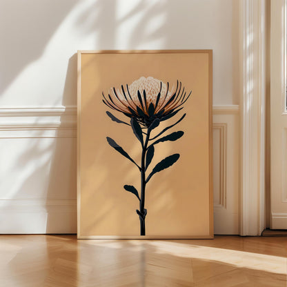 Protea Flower Illustration Print, Botanical Canvas Wall Art, Modern Floral Decor