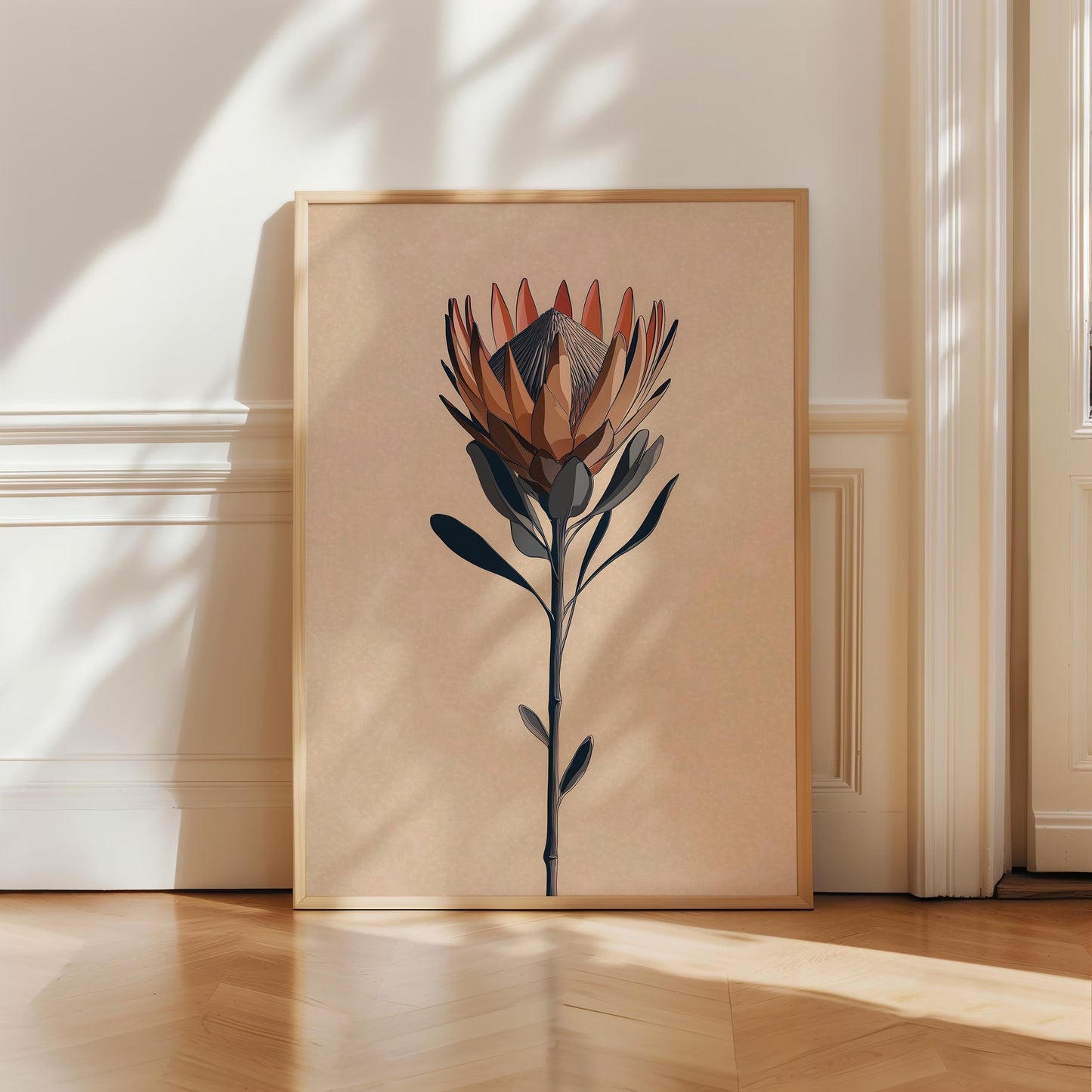 Protea Flower Illustration Print, Botanical Canvas Wall Art, Elegant Floral Decor,