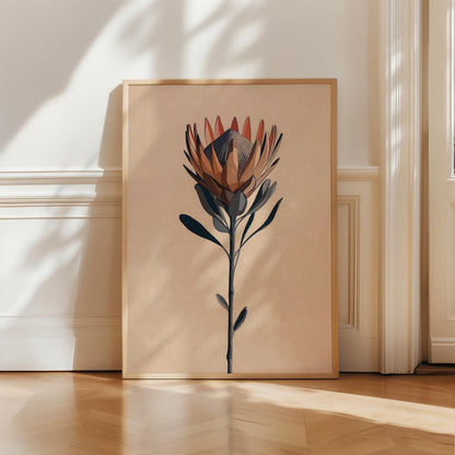 Protea Flower Illustration Print, Botanical Canvas Wall Art, Elegant Floral Decor,