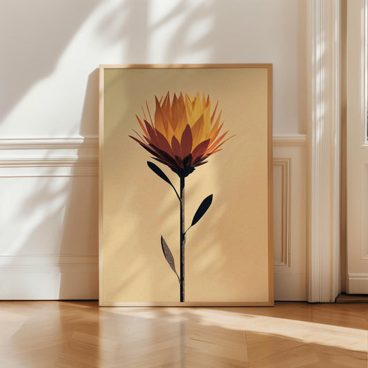 Protea Flower Illustration Print, Botanical Canvas Wall Art, Elegant Floral Decor