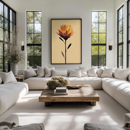Protea Flower Illustration Print, Botanical Canvas Wall Art, Elegant Floral Decor