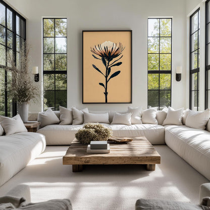 Protea Flower Illustration Print, Botanical Canvas Wall Art, Modern Floral Decor