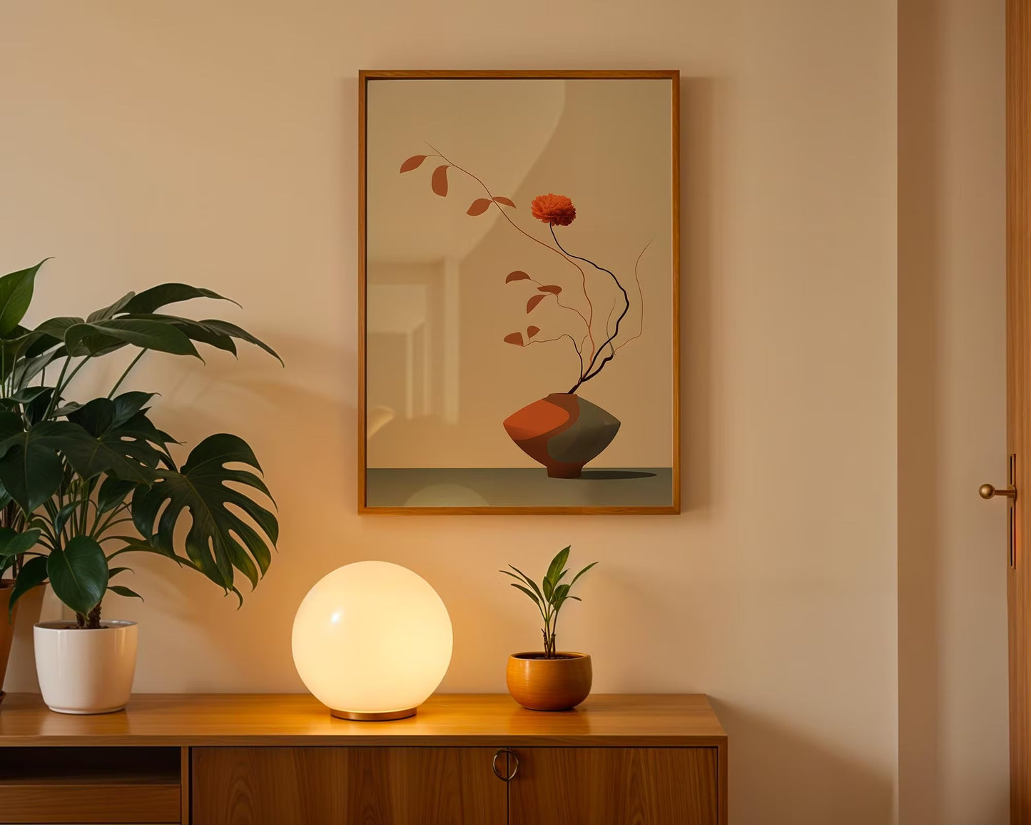 Ikebana Flower Arrangement Print, Japandi Canvas Wall Art, Minimalist Floral Decor,