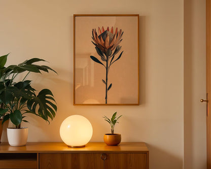Protea Flower Illustration Print, Botanical Canvas Wall Art, Elegant Floral Decor,