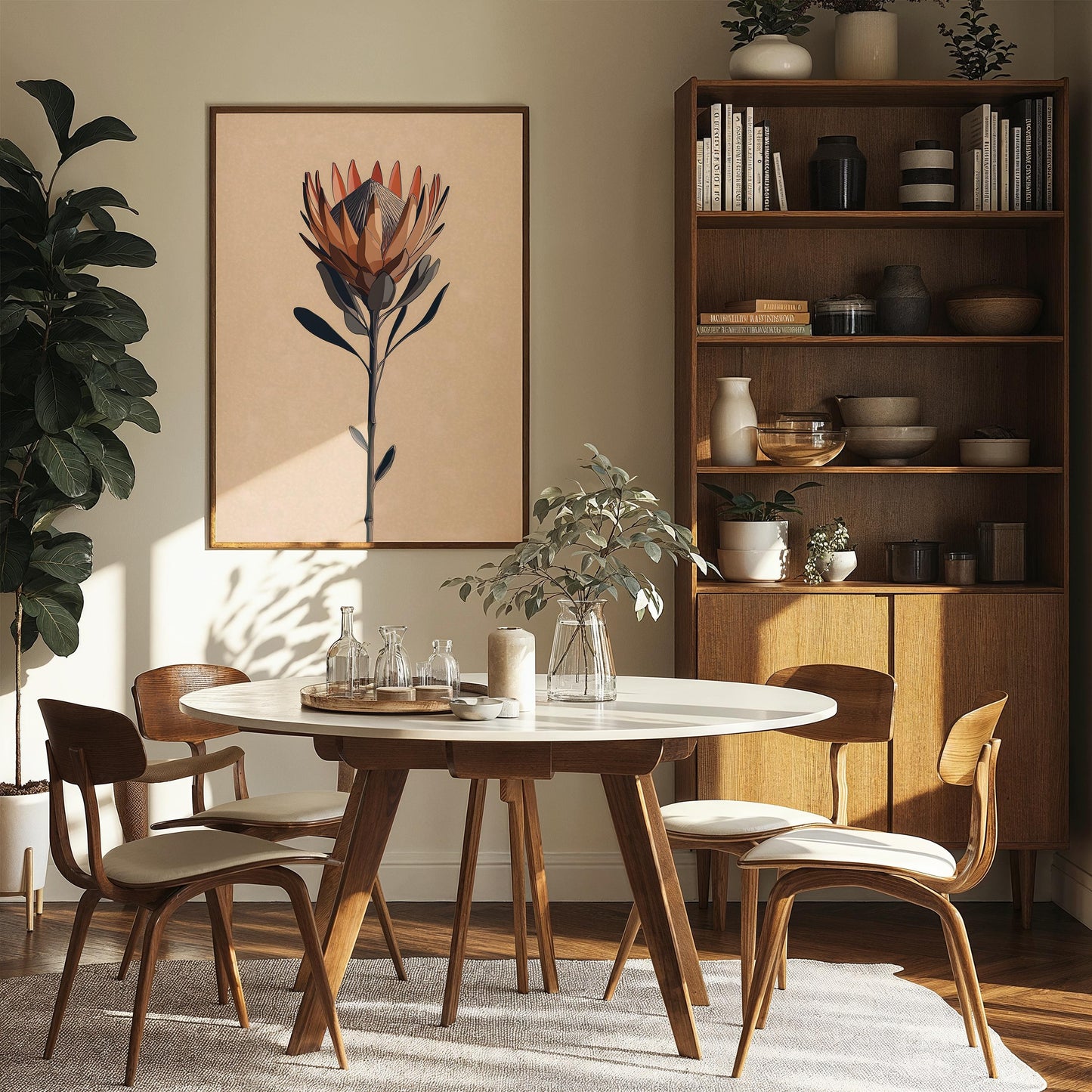 Protea Flower Illustration Print, Botanical Canvas Wall Art, Elegant Floral Decor,