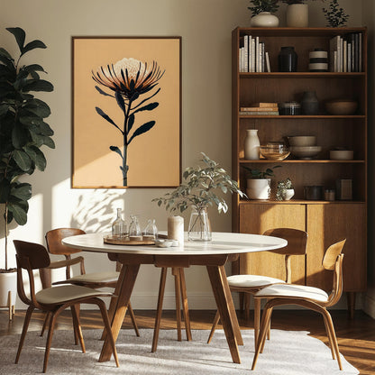 Protea Flower Illustration Print, Botanical Canvas Wall Art, Modern Floral Decor
